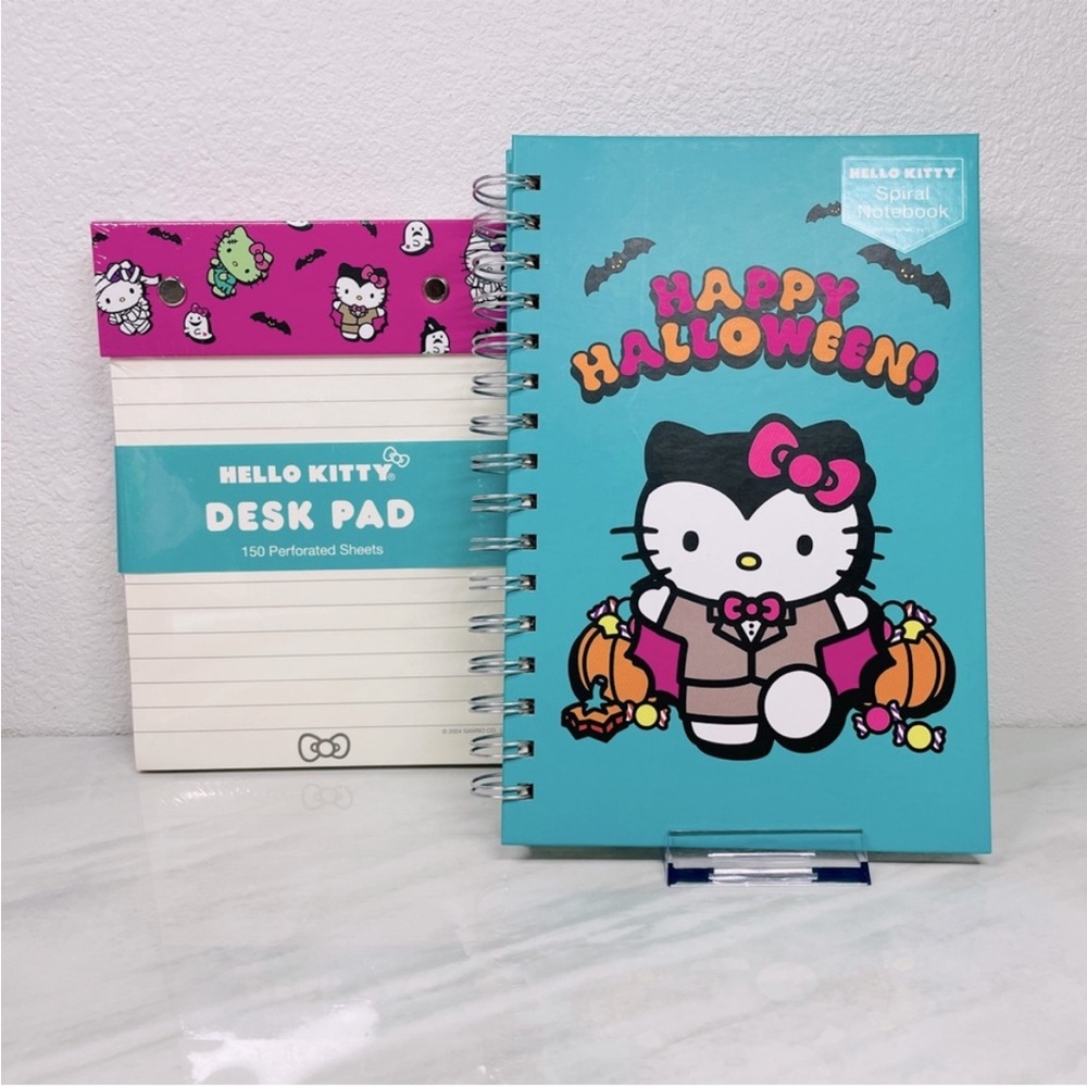 NEW Hello Kitty Halloween Spiral Notebook and Desk‎ Pad Set Sanrio Teal Purple